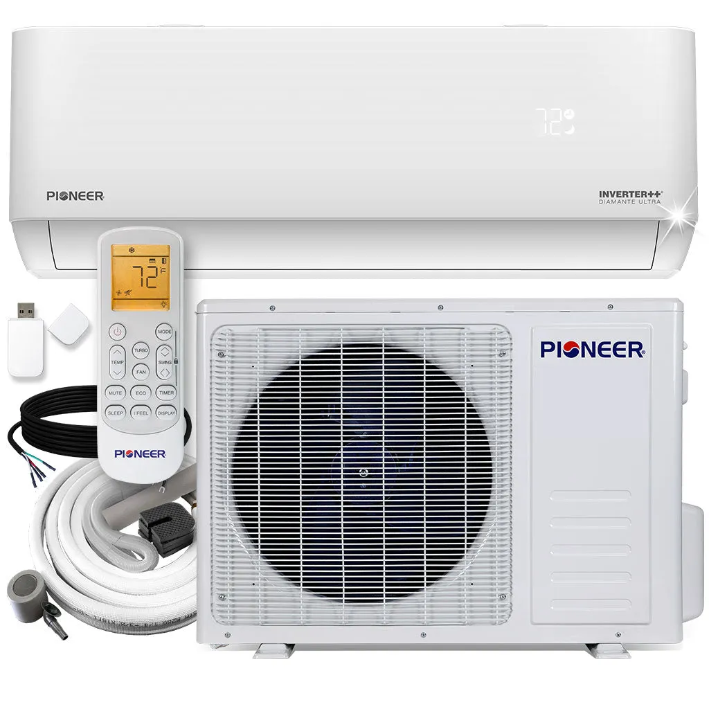 Pioneer® Diamante Ultra 24,000 BTU 20 SEER Wi-Fi Ductless Mini-Split Inverter   Air Conditioner Heat Pump Full Set with 16 Ft. Kit - 230V