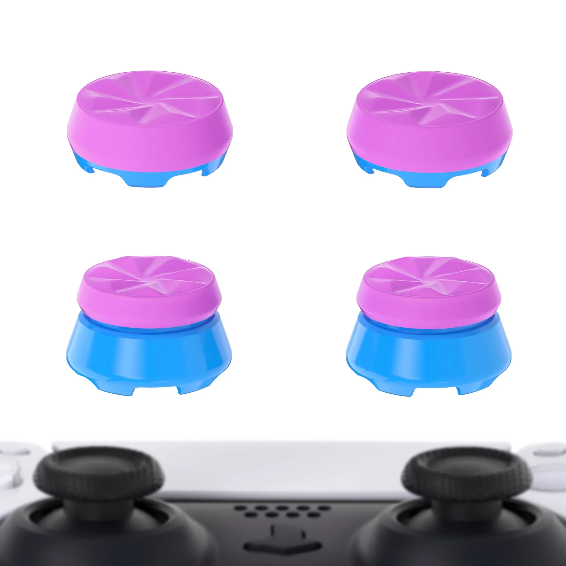 PlayVital Orchid Purple & Heaven Blue Thumbs Pro Hurricane Thumbstick Extender Thumb Grips for ps5 Controller - 2 High Raise and 2 Mid Raise Concave - PJM4008