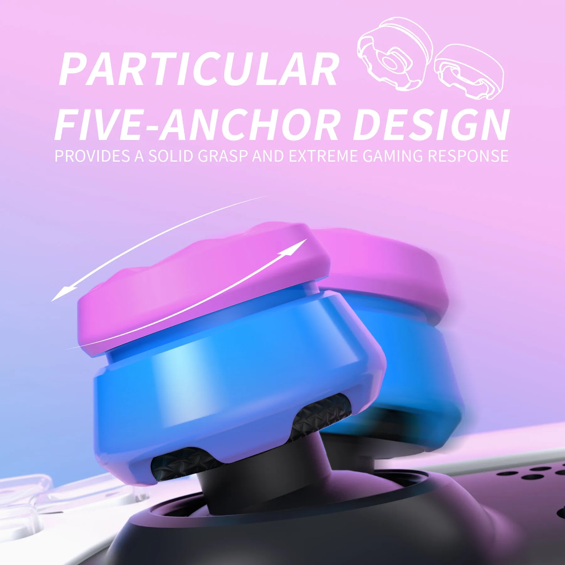 PlayVital Orchid Purple & Heaven Blue Thumbs Pro Hurricane Thumbstick Extender Thumb Grips for ps5 Controller - 2 High Raise and 2 Mid Raise Concave - PJM4008