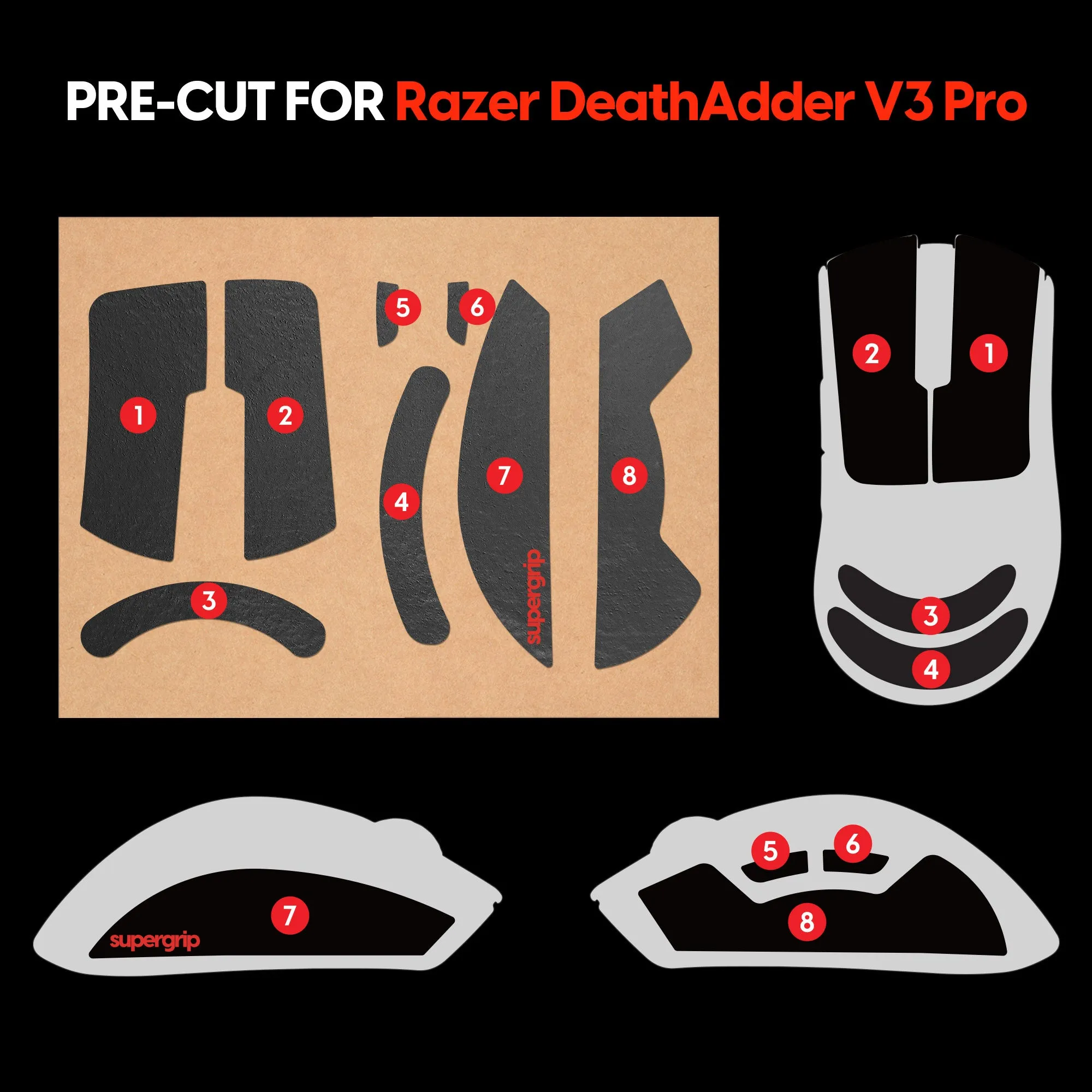 Pulsar Supergrip Grip Tape for Razer Deathadder V3 Pro