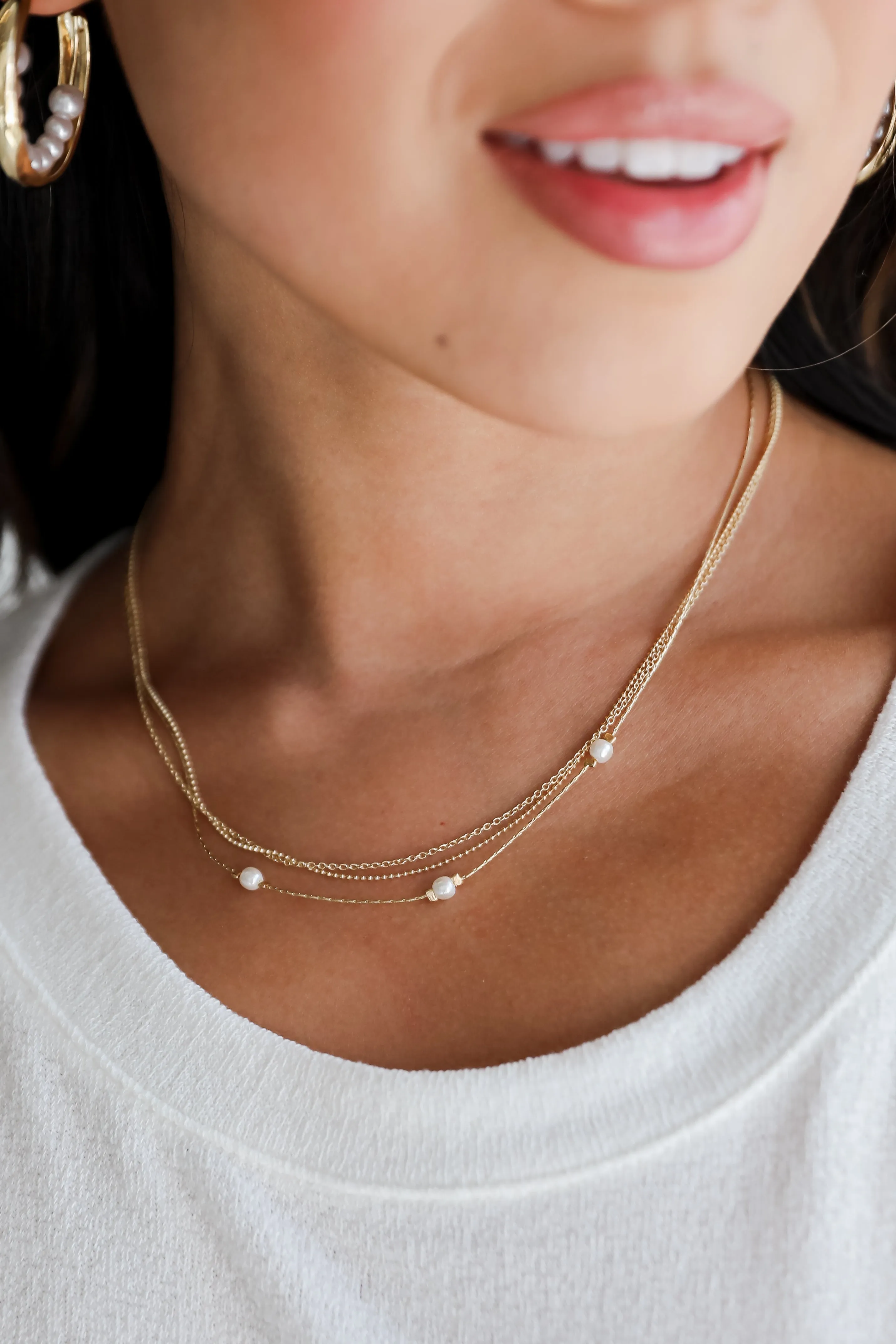 Reece Gold Pearl Layered Chain Necklace