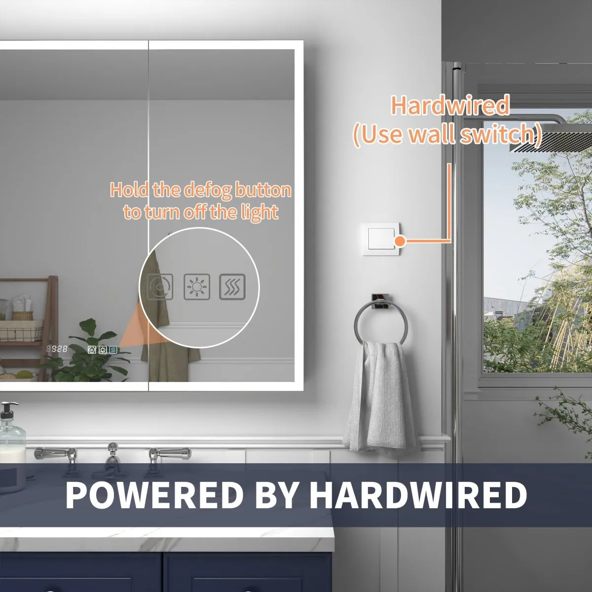 Rim 36" W x 36" H Lighted Medicine Cabinet Recessed or Surface LED Medicine Cabinet with Outlets & USBs