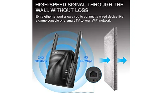 Rock Space WiFi Range Extender w/ 1200Mbps Signal Booster - Say goodbye to dead spots in your home/office - Ships Next Day!