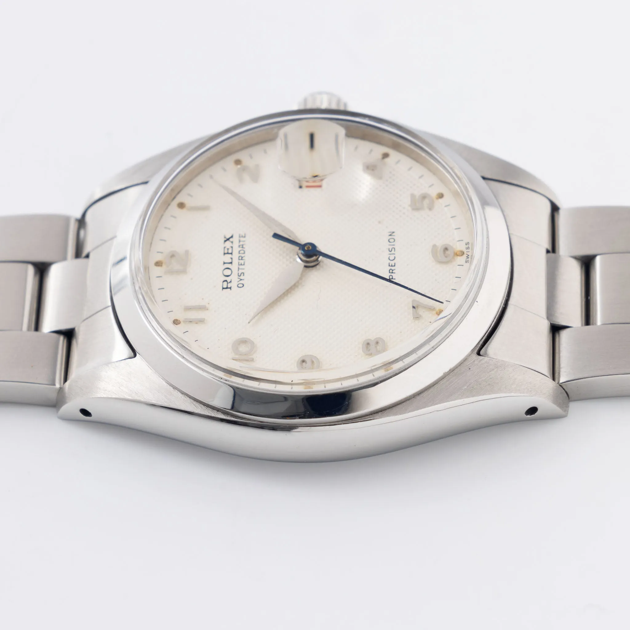 Rolex Oysterdate Precision Arabic Numerals White Waffle Dial Ref. 6494