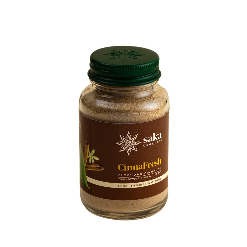 Saka - CinnaFresh | Handmade Clove & Cinnamon Toothpowder | Natural Oral Care (50gms)