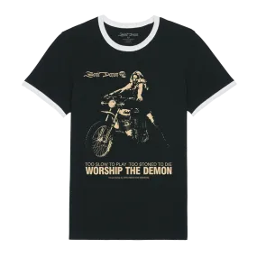 Sonic Demon - Biker Girl Ringer T-Shirt - Black/White