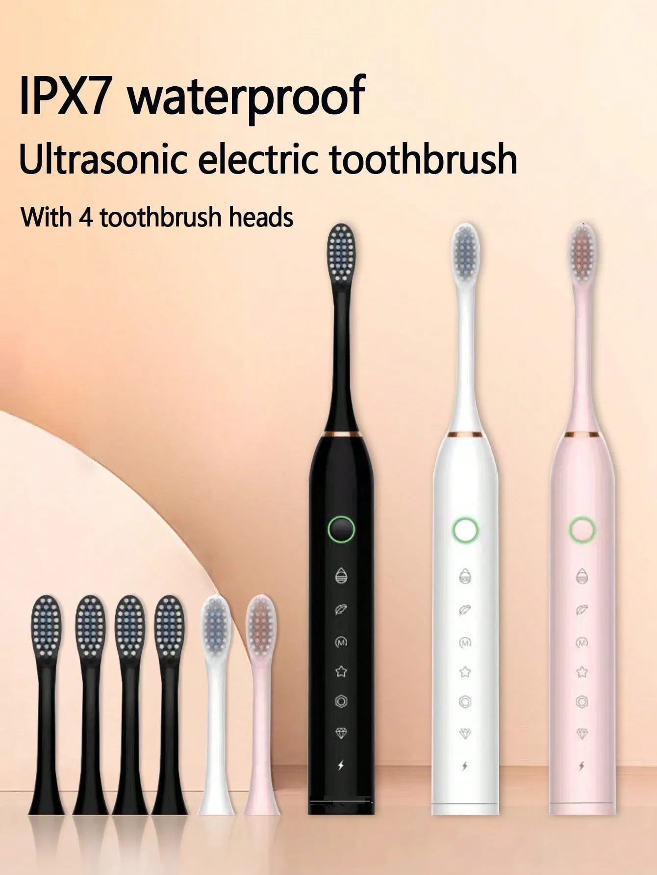 Sonic Electric Toothbrush With Soft Bristles & 4 Replacement Brush Heads