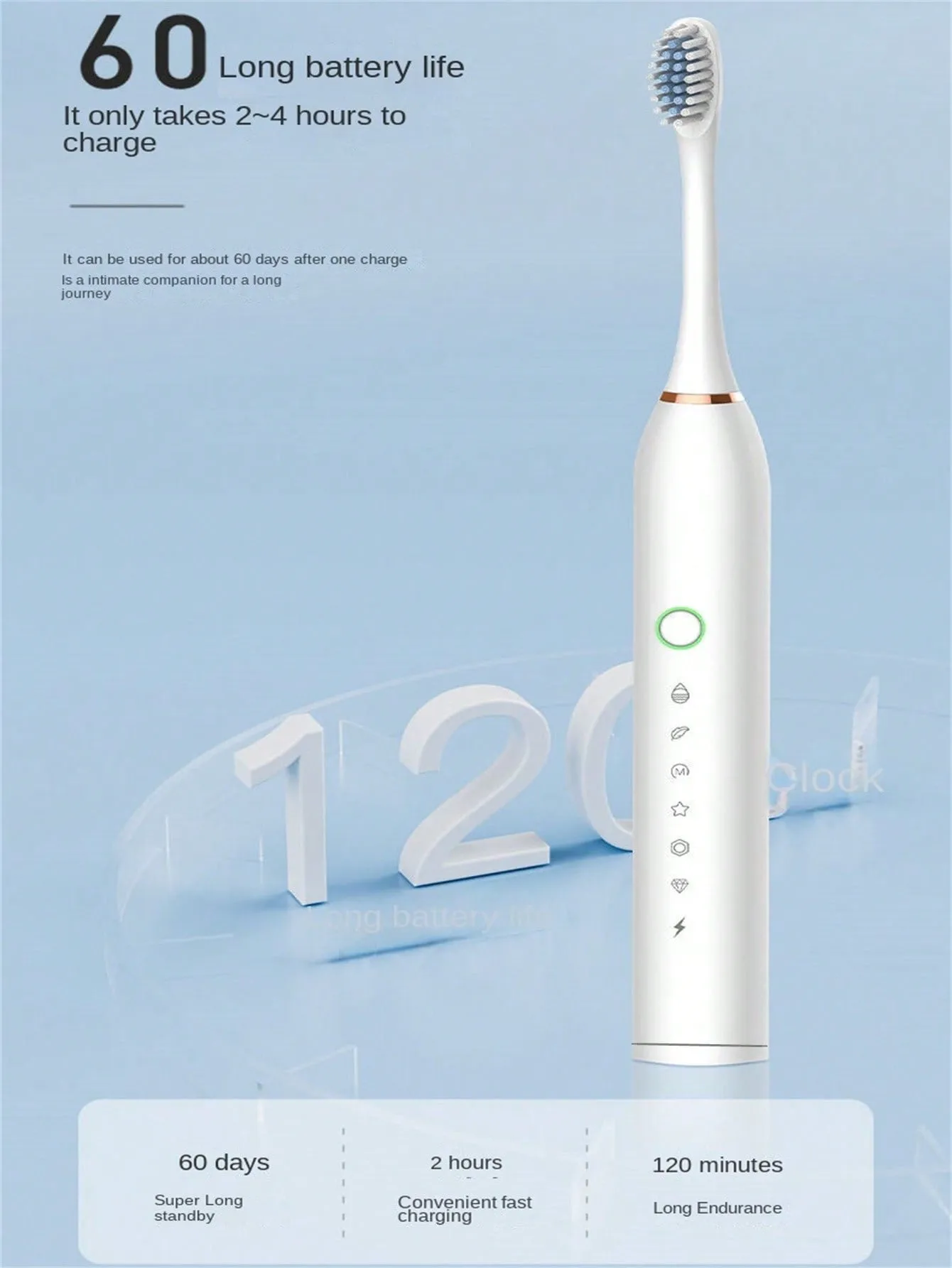 Sonic Electric Toothbrush With Soft Bristles & 4 Replacement Brush Heads