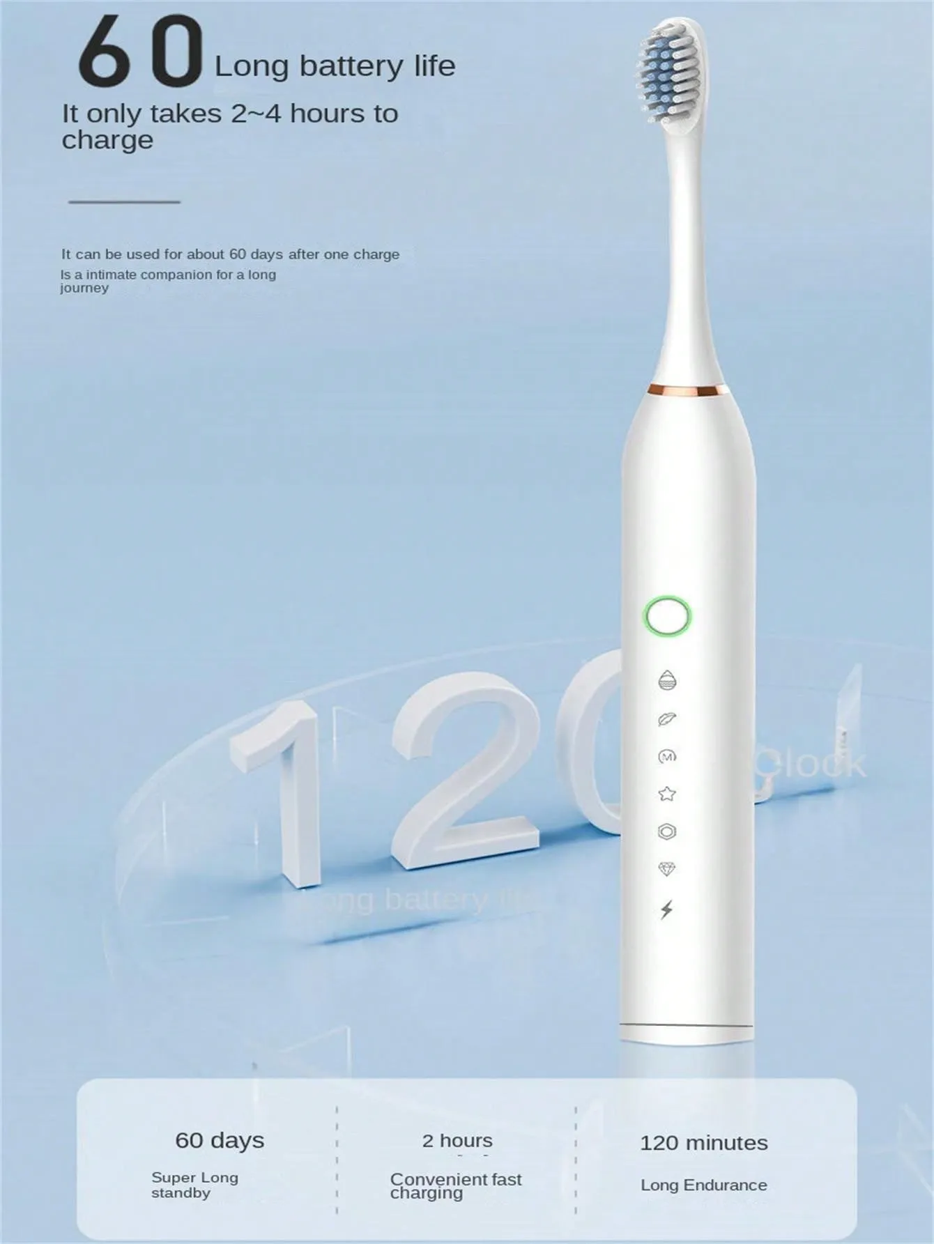 Sonic Electric Toothbrush With Soft Bristles & 4 Replacement Brush Heads