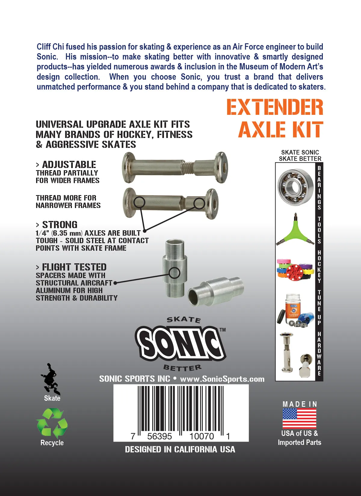 Sonic ROUND Universal Extender 6mm Round Inline Axle Kit - Set of Axles