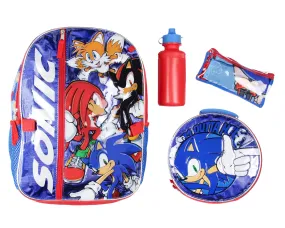 Sonic The Hedgehog Backpack 16" Fast Molded Lunch Cinch Bag 5PC Set