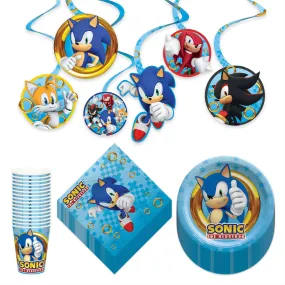 Sonic the Hedgehog Party Paper Dessert Plates, Napkins, Cups, and Hanging Cutouts (Serves 16)