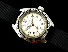 Soviet military watch Vostok Amphibian diver wristwatch 2409A white dial