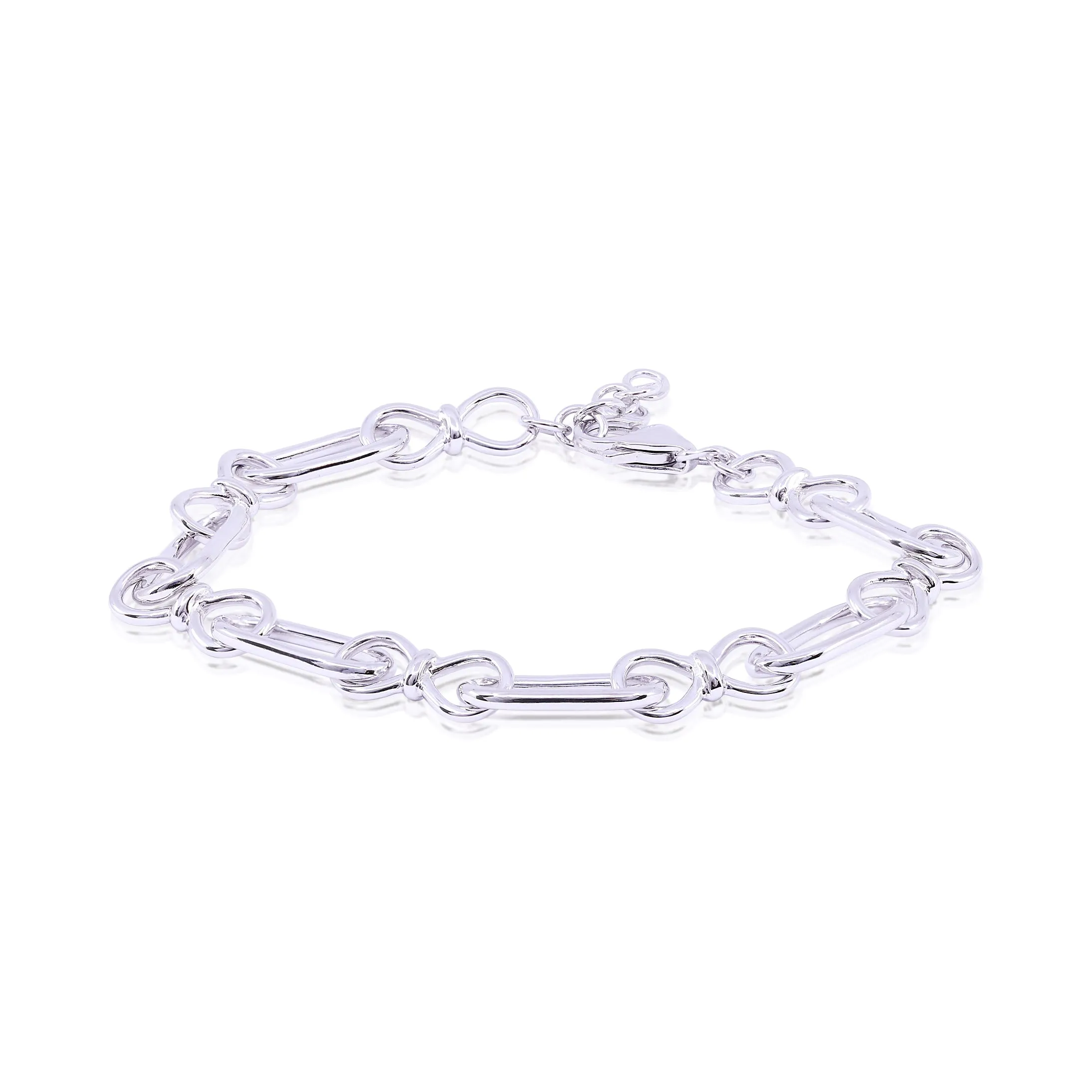 STERLING SILVER ALTERNATING OVAL AND FIGURE 8 LINK BRACELET, 7.5 INCHES