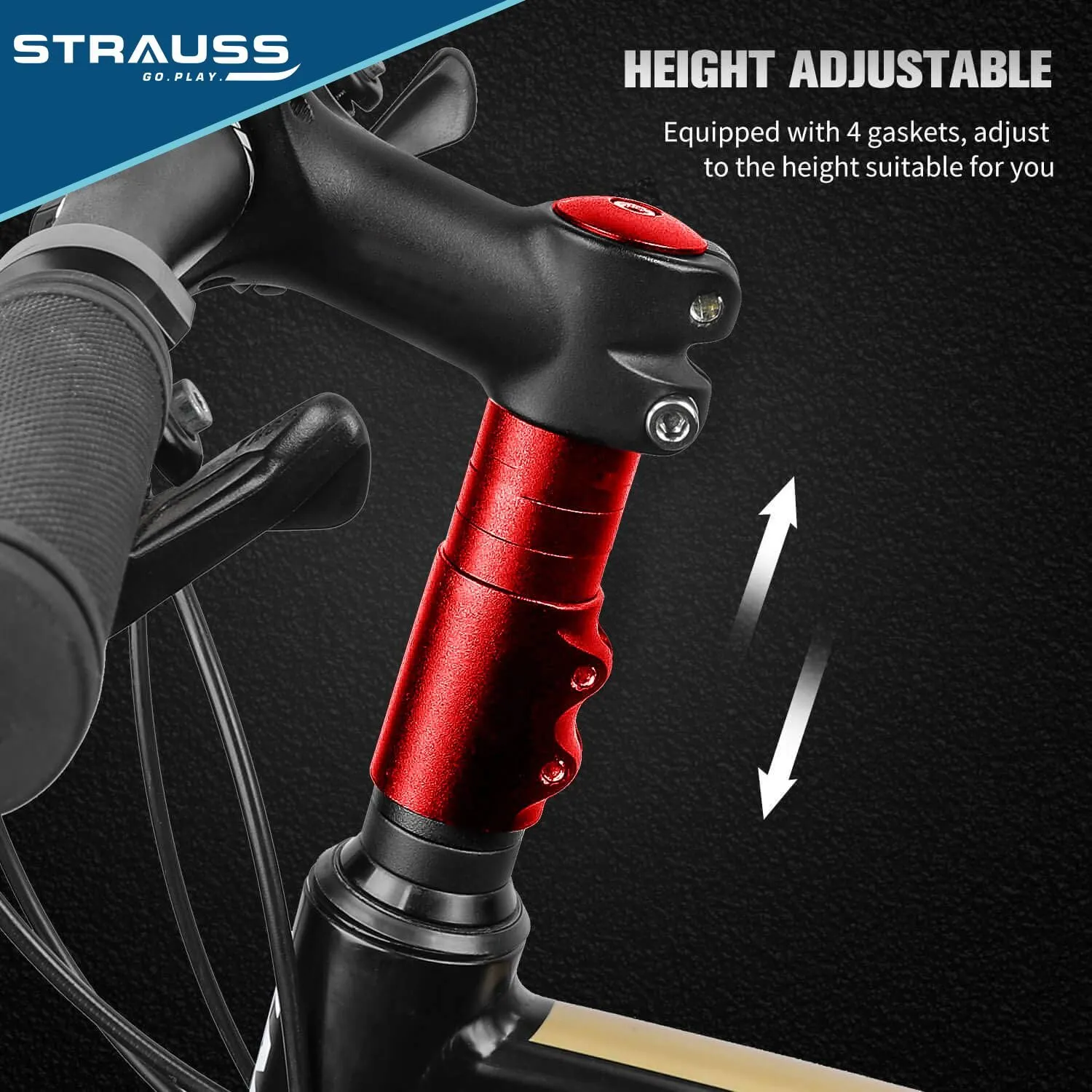 STRAUSS Cycle Handlebar | Cycle Heads Up Stem Riser Adaptor | Cycle Handle Extension | Cycle Accessories | Adjustable Cycle Handle Bar Stem Raiser | Enhanced Control and Stability, (Red)