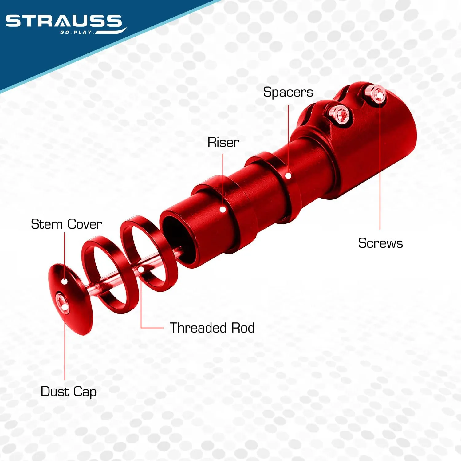 STRAUSS Cycle Handlebar | Cycle Heads Up Stem Riser Adaptor | Cycle Handle Extension | Cycle Accessories | Adjustable Cycle Handle Bar Stem Raiser | Enhanced Control and Stability, (Red)