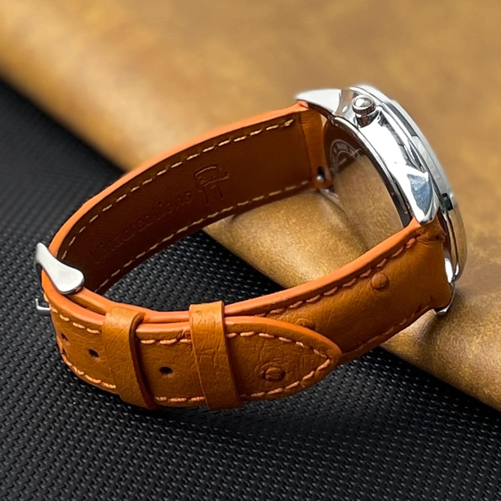 Tan Ostrich Leather Watch Strap Quick Release Replacement Wrist Watch Band