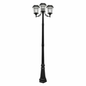 Three Light Victorian Solar LED Lamp Post w/GS Solar Light Bulb, 450 Lumens, 7.2W, 2700K CCT, Black Finish