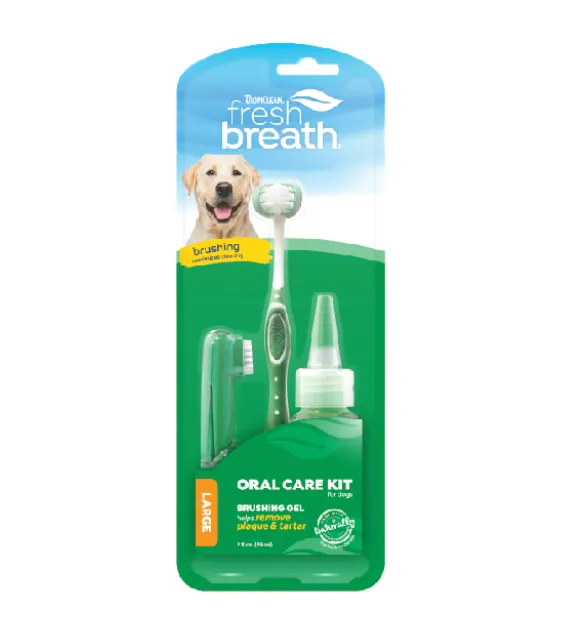 TropiClean Fresh Breath Oral Care Kit (Toothbrush, Finger Brush & Gel) for Dogs