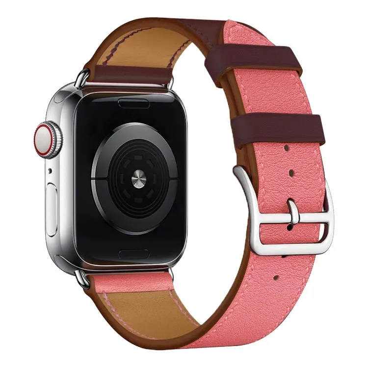 Two Color Single Loop Leather Wrist Strap Watch Band for Apple Watch Series 3 & 2 & 1 38mm, Color:Pink Wine Red