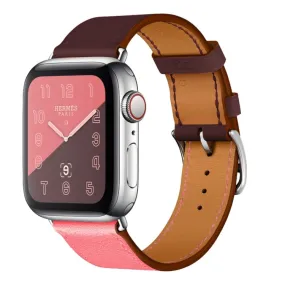 Two Color Single Loop Leather Wrist Strap Watch Band for Apple Watch Series 3 & 2 & 1 38mm, Color:Pink Wine Red