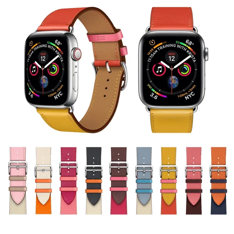 Two Color Single Loop Leather Wrist Strap Watch Band for Apple Watch Series 3 & 2 & 1 38mm, Color:Pink Wine Red