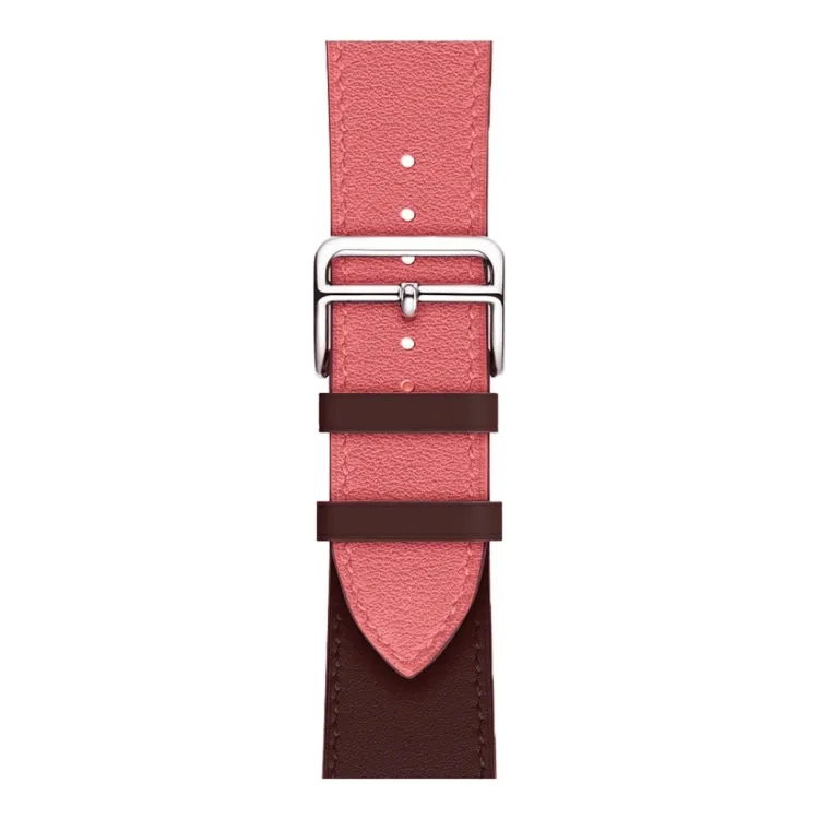 Two Color Single Loop Leather Wrist Strap Watch Band for Apple Watch Series 3 & 2 & 1 38mm, Color:Pink Wine Red