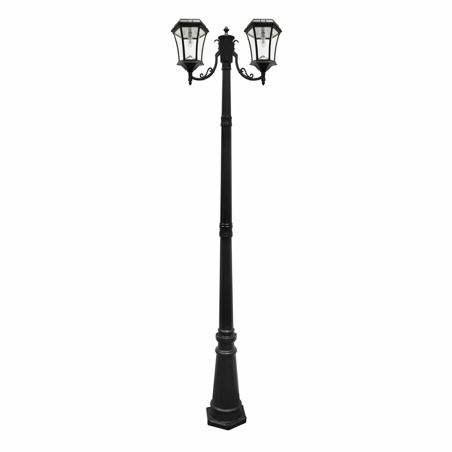 Two Light Victorian Solar LED Lamp Post w/GS Solar Light Bulb, 300 Lumens, 4.8W, 2700K CCT Black Finish