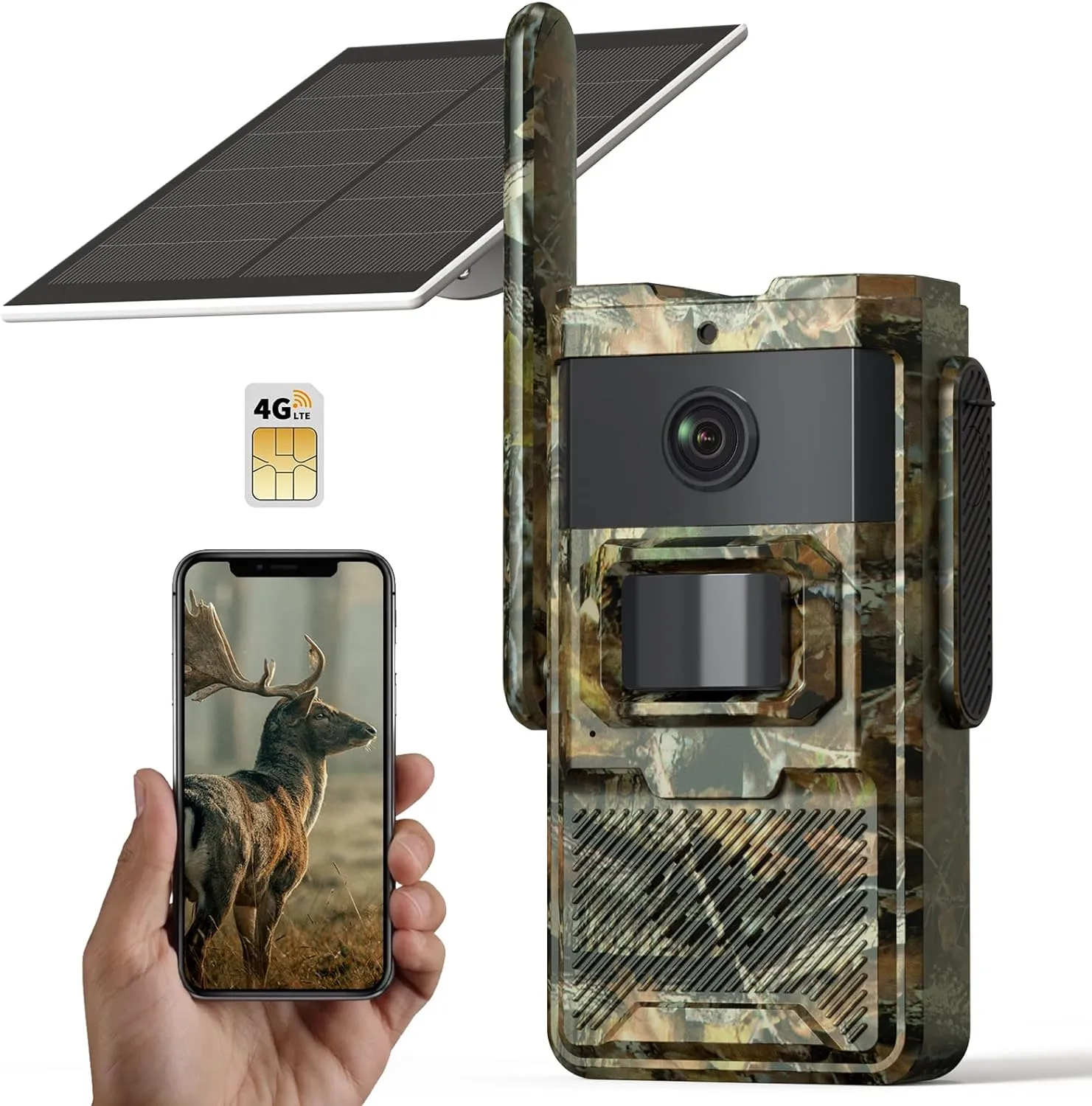 （Ucon APP) 4G LTE Cellular Trail Camera Solar Powered Cellular Game Camera 0.2s Trigger Speed Night Vision Motion Activated Ucon App Control MANSHUR ZC