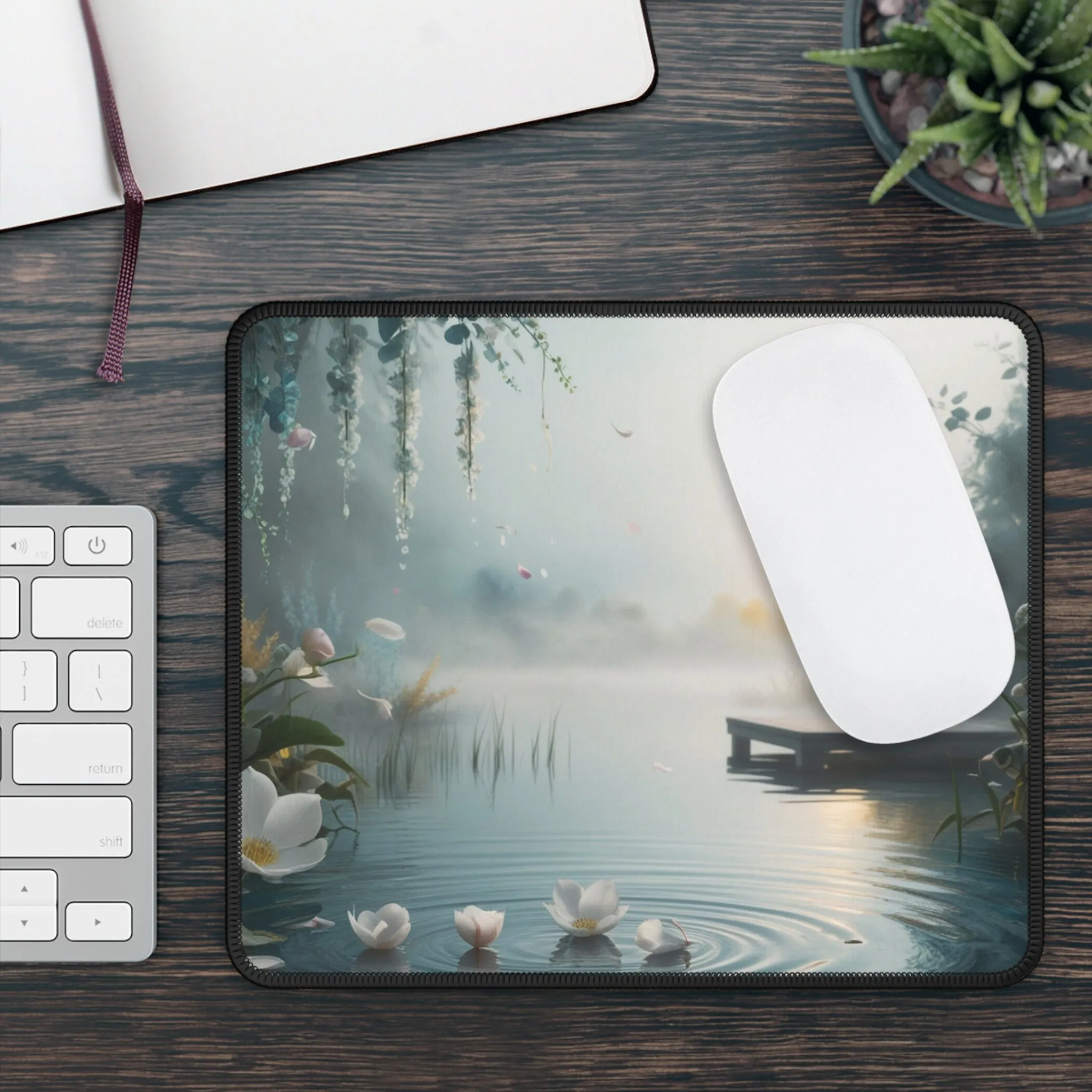 Vintage themed  sunrise lake view Gaming Mouse Pad