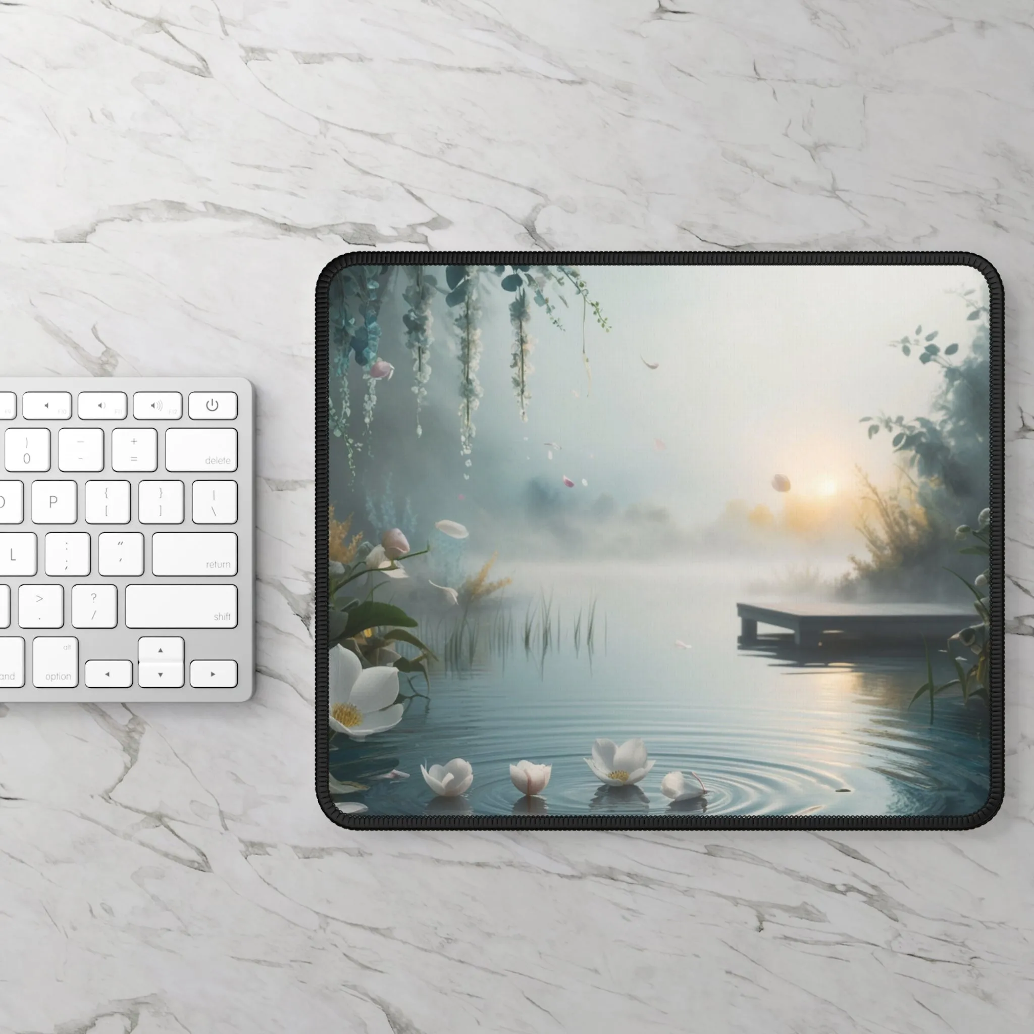 Vintage themed  sunrise lake view Gaming Mouse Pad