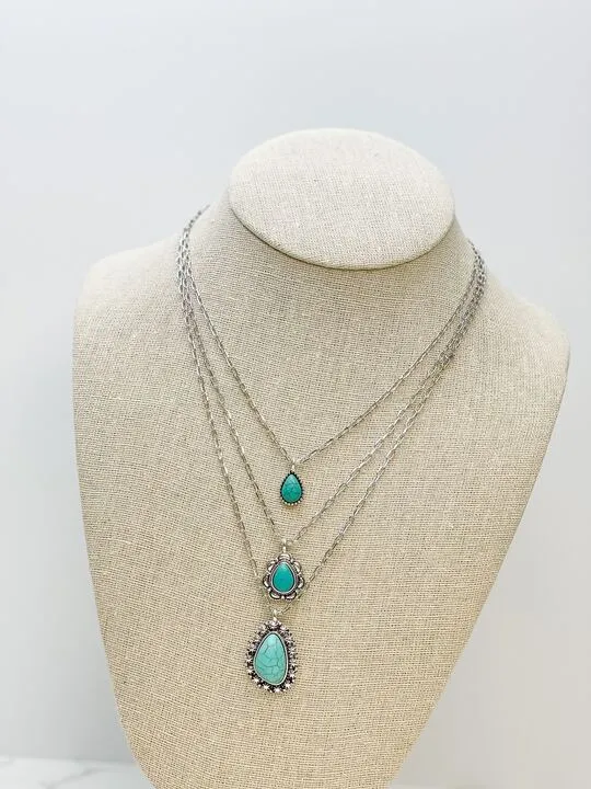 Western Teardrop Multilayer Pendant Necklace - Turquoise